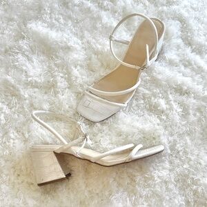 Aldo White Croc-Embossed Strappy block Heel sandals